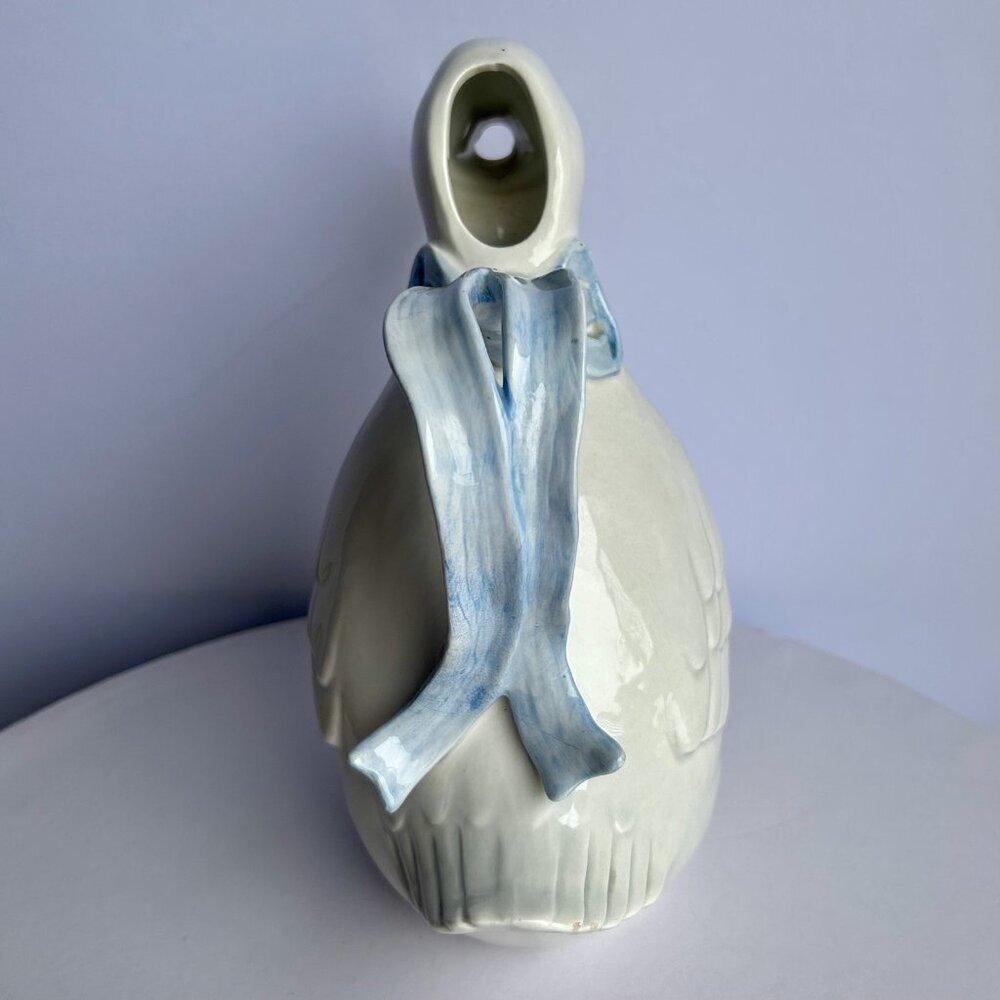 Fitz and Floyd White Goose Pitcher Blue Ribbon Handle Vintage Kitchenware - Picture 4 of 12